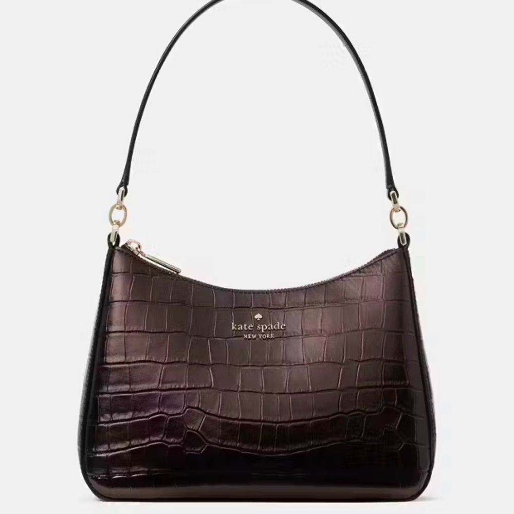 kate spade Dark Brown Croc-Embossed Shoulder Bag